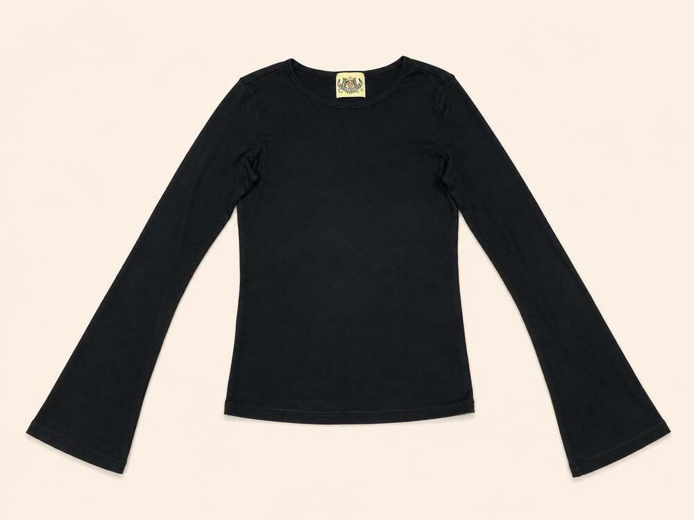 Juicy Couture Y2K Black Bell Sleeve Fitted Long Sleeve Top Size L